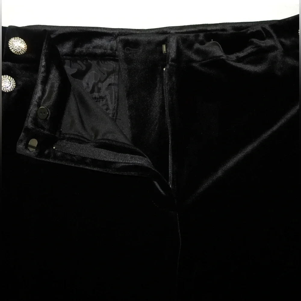 Karl Lagerfeld Velvet Pants Women's Size 12 Black Wide Leg Rhinestone Detail. - Picture 9 of 13